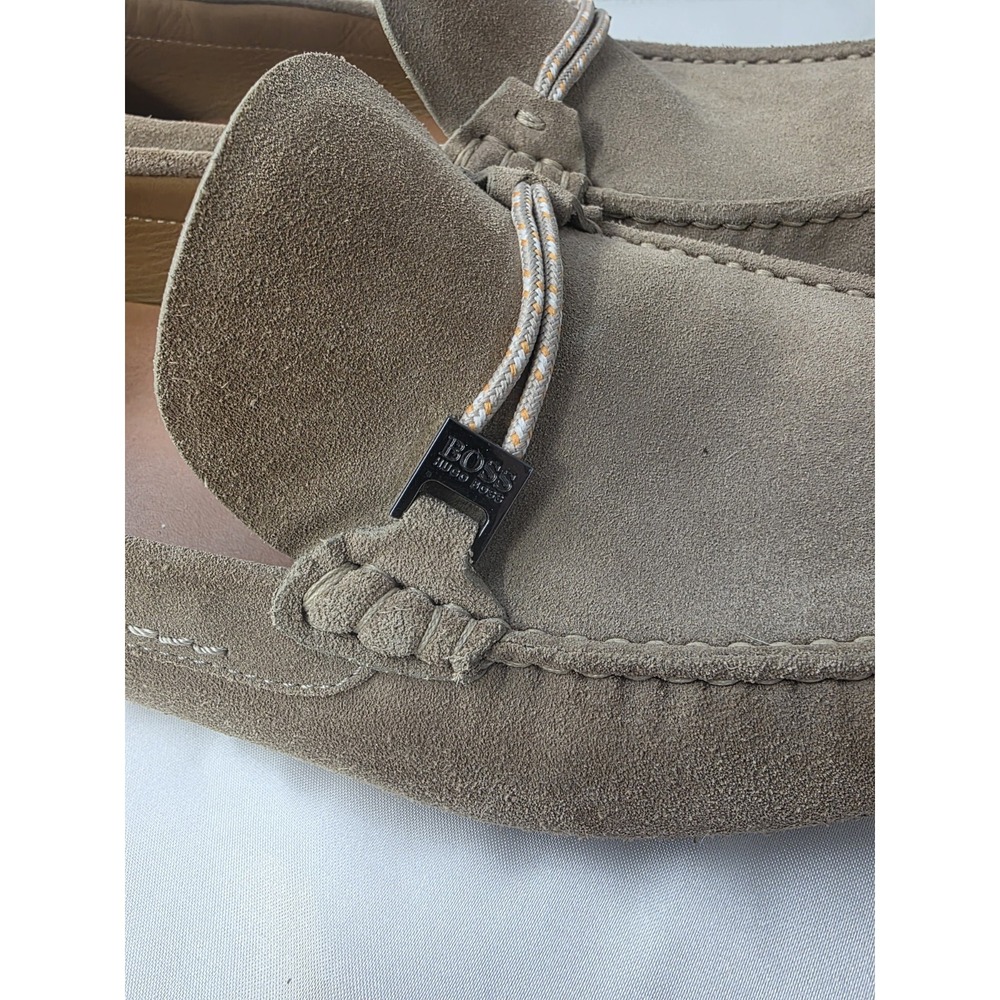 Hugo Boss Driving Loafer Shoes Men's 41/US 8 Taupe Suede Metal Logo Made In Ital - Picture 3 of 11